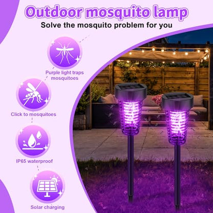 Qualirey 4 Pack Outdoor Solar Bug Zapper,Purple and Warm Light,Black - color: Black, size: Purple and Warm Light