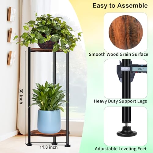 30'' Heavy Duty Plant Stand Indoor, for Living Room, Balcony, Deck, 2-Pack - color: dark brown-2 pack