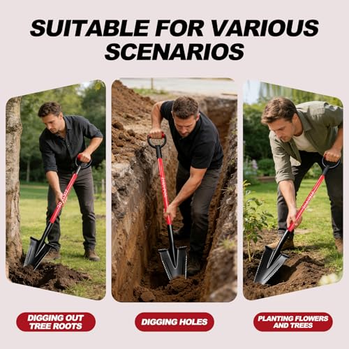 Root Shovel Garden Spade Shovel with Double Serrated Blades for Trenching, Digging,Planting,Metal Detecting,46 Inches