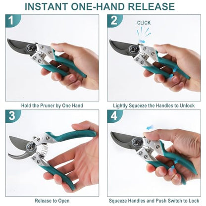O'Shine 8" Professional Bypass Pruning Shears - Heavy Duty Garden Shears