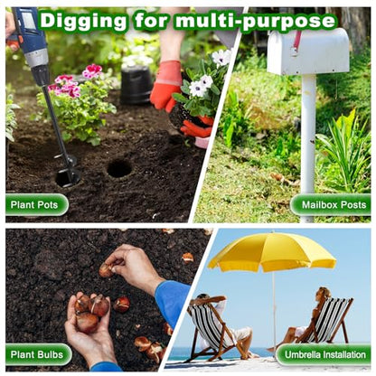 Insaga Auger Drill Bit for Planting 4″ x 32″– Heavy Duty Carbon Steel Spiral Garden Auger for Drill, 3/8″ Hex Drive Plant Auger for Bulbs & Seedlings – 32″ Long Reach Reduces Bending - size: 4″ x 32″