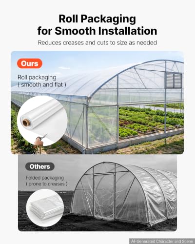 VEVOR Greenhouse Plastic Sheeting 10 x 100 ft 6 Mil Clear Polyethylene Film - size: 10 x 100 ft