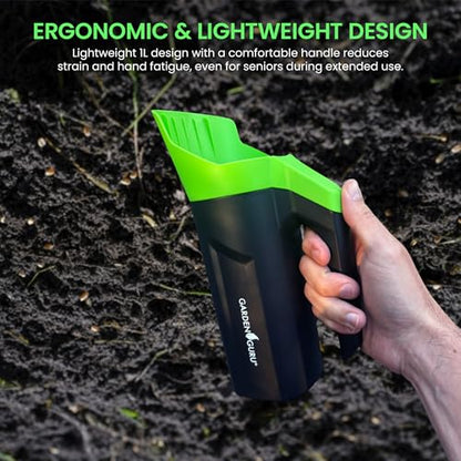 Garden Guru Handheld Seed Spreader Shaker – Multi Use Grass Seed, Fertilizer, Ice & Snow Melt Spreader – Adjustable Twist Cap w Multiple Size Openings – Lightweight 1L Capacity Hand Seeder (4 Pack) - size: 4 Pack