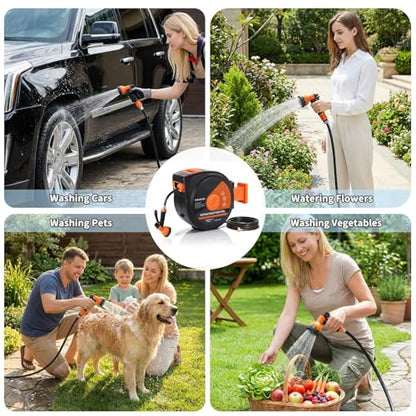 Retractable Garden Hose Reel, 130ft Slow Rewind Wall Mount - size: 130FT