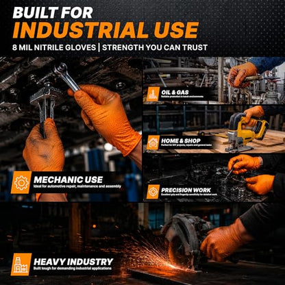 TitanFlex Heavy Duty Industrial Orange Nitrile Gloves, 8-mil, Gloves Disposable Latex Free with Raised Diamond Texture Grip, Powder Free, Rubber Glove, Mechanic Gloves,100-ct Box (XXL) - color: 02 8mil (100ct), size: XX-Large
