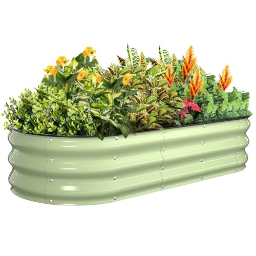 Kesfitt Raised Garden Bed, 5x2x1 FT Galvanized Steel Metal Raised Garden Bed, Oval Open-Bottom Design, 12-Inch Deep for Outdoor Vegetable & Herb Gardening, Fruit Green - color: Fruit Green, size: 5x2x1FT