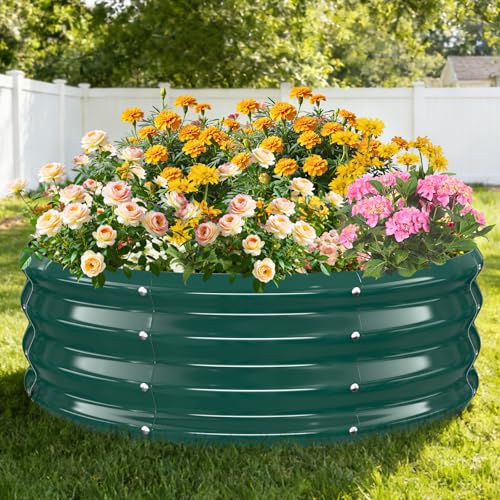 TBMLC 12" Tall Heavy-Duty 36" Diameter Round Steel Rised Garden Bed Green - color: Green, size: 36" Diameter X 12" Tall