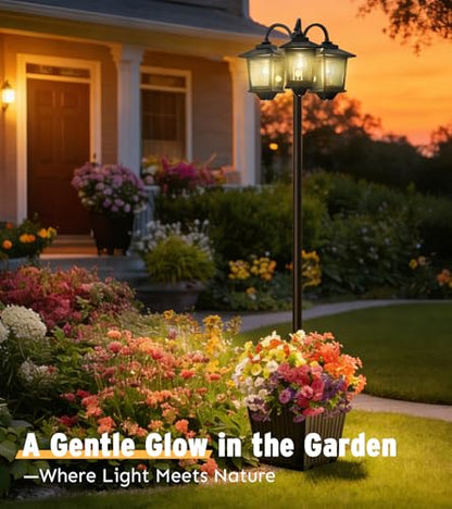 3-Head Solar Lamp Post with Planter, 74" Solar Lamp Post Light - size: Clear Frame