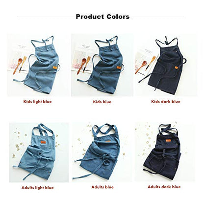 Cute Denim Matching Apron for Kids and Adults, Cook Art Paint Garden - color: Lightblue, size: kid S(age 3-7)