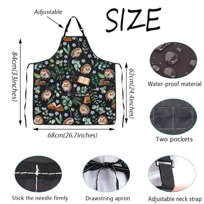 WSNANG Hedgehog Cooking Kitchen Apron With Pockets Hedgehogs, Books & Botanicals Apron Hedgehog Lover Gifts
