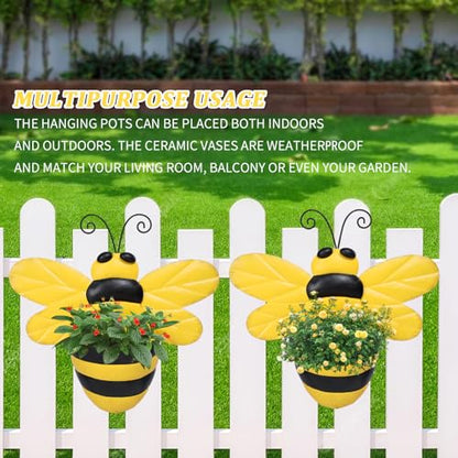 Bee Metal Wall Mounted Succulent Planter Indoor - color: Bee Yellow