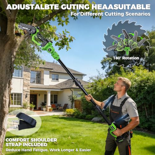 4-in-1 Electric Pole Saw&Pruning Shear Combo, 6" Pole Saw for Tree Trimming - color: Light Green