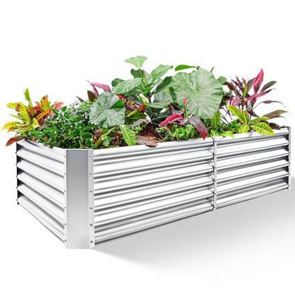 Land Guard Metal Raised Garden Bed for Gardening, 8x4x1.5ft Galvanized Raised Garden Bed, Planter Boxes Outdoor for Vegetables, Fruits and Flowers (Silver) - size: 8x4x1.5ft