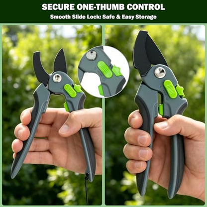 Pruning Shears for Gardening, 8.4" Bypass & 7" Straight Garden Shears – Sharp SK5 Steel Blade, Gardening Shears & Garden Snips for Trimming Flowers, Branches, Fruits(Grey Black, Black) - color: Grey Black