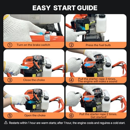 WORKIT 52CC Post Hole Digger, Auger Post Hole Digger Easy Start, 2-Cycle Xtreme Engine, Gas Powered Earth Auger with 6"+10" Auger Drill Bit, 10"+20"+30" Extension Rods, EPA Certification - size: 52cc+2 bit(6"+10")+3 Ext(10"+20"+30")