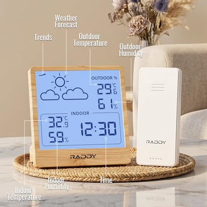 Raddy WF-50T Wireless Weather Station, Light Wood Frame - color: wood grain