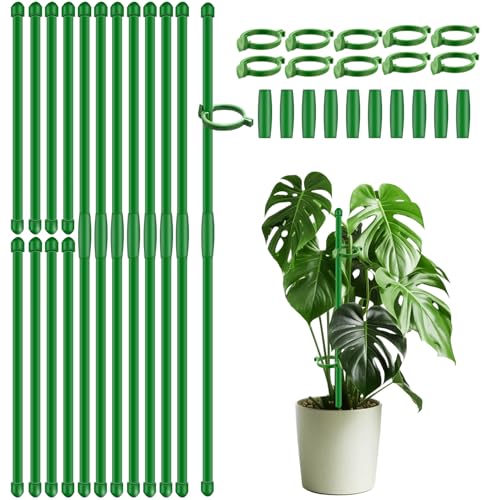 20Pcs Plant Support Stakes 17 inch SupKing Garden Orchid Sticks Extended to 3ft 4ft 5ft Plant Poles with Clips for Indoor Outdoor Potted Tomato Rose Amaryllis Vegetables Comes with 20 Ties（Green） - color: Green