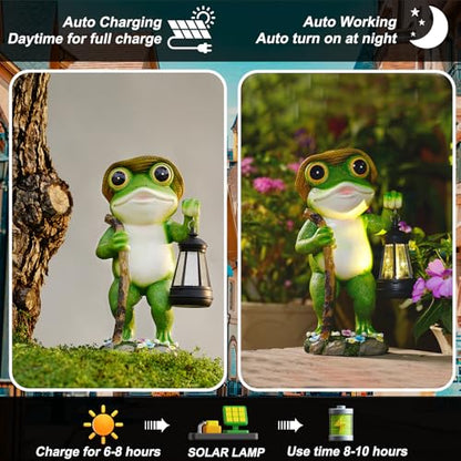 twinbling Solar Frog Garden Decor with Lantern Frog Statue - color: Green