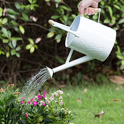 1 Gallon White Metal Watering Can with Wooden Handles - color: White, size: 1 Gallon