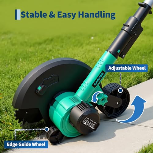 GAOMON Cordless Lawn Edger, Battery Powered Grass Edger with 4.0Ah Rechargeable Battery, Brushless Motor, 9-Inch Steel Blade, 3 Depth Settings, 9 lb Lightweight Sidewalk & Yard Edger Tool