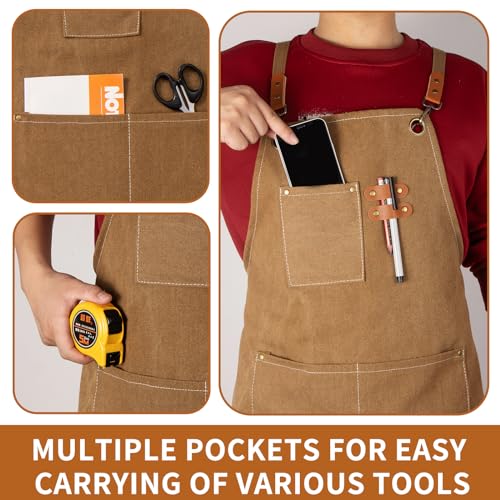Woodworking Apron Heavy Wax Canvas Work Apron - color: Khaki