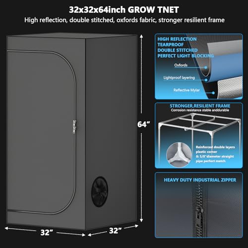 Upgrade Integrated Auto Grow Tent Kit Complete Kit, S1000 LED Grow Light, 32"x32"x64" Grow Tent, 4“ Ventilation with Inline Fan, Carbon Filter, Irrigation Kit, Humidifier and Clip Fan - size: 32"X32"X64"
