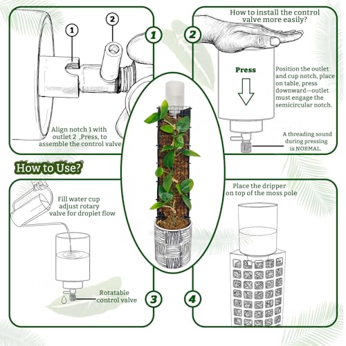 Adjustable Moss Pole Watering Dripper Pro - Self Watering Planter Insert with Flow Control, Plant Watering Globes & Devices, Slow-Release Self Watering Spikes for Monstera/Epipremnum (2, White)