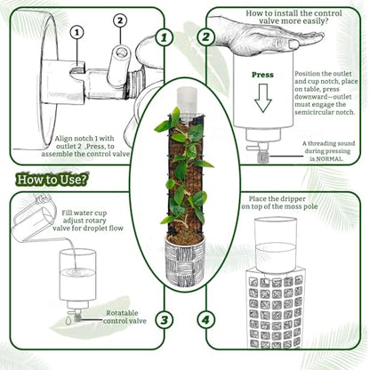 Adjustable Moss Pole Watering Dripper Pro - Self Watering Planter Insert with Flow Control, Plant Watering Globes & Devices, Slow-Release Self Watering Spikes for Monstera/Epipremnum (2, White)