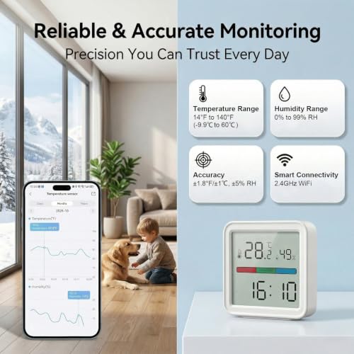 eMylo WiFi Thermometer Hygrometer Digital with App Alerts Data Export