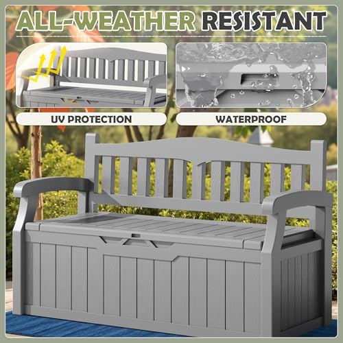 Homall 75 Gallon Outdoor Storage Benches Lockable Deck Box Waterproof - color: Grey