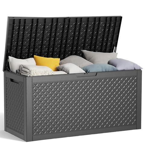 Vixzen 100 Gallon Deck Boxes Outdoor Waterproof, Lockbale Outdoor Storage Box for Patio Cushions Storage Furniture, Garden Tools, Pool Supplies, Weatherproof and UV Resistant (Black, 100 Gallon) - color: Black, size: 100 Gallon