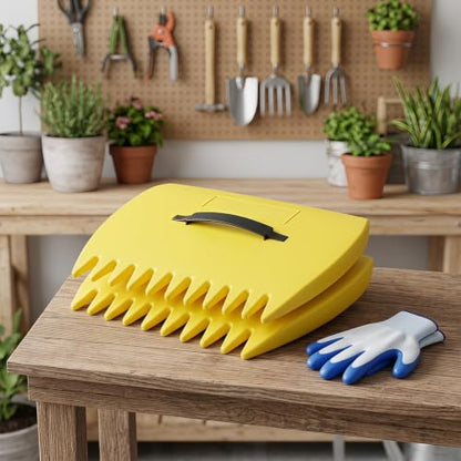 Ideal Swan Leaf Scoops with Gloves, Lightweight Rakes for Lawn Work, Yellow - color: Yellow