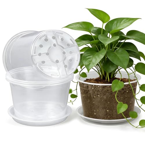 12 Inch Clear Nursery Pots with Drainage and Sacuers, 4 Pack Plastic Pots for Plants Indoor Outdoor, Large Clear Pots for Flowers, Succulents (12inx4pcs) - size: 12inx4pcs