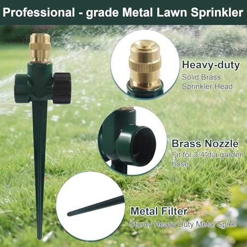 2 Pcs Metal Lawn Sprinklers, 360° Coverage, Green - color: Green,2pcs