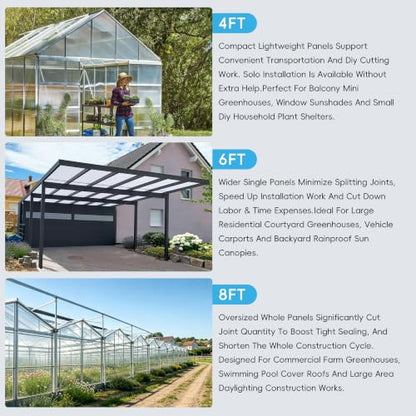 8 Pcs Greenhouse Panel, 8'FT x 4'FT x 0.24"IN Twin-Wall Polycarbonate Sheet - size: 8'FT x 4'FT x 0.24"IN