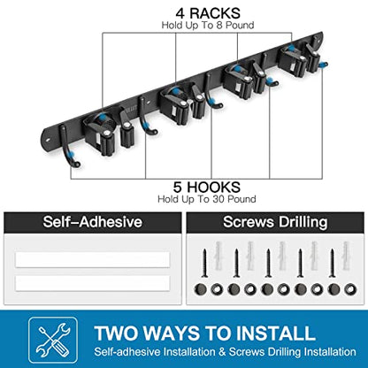 IMILLET 2 Pack Broom Holder Wall Mount, Heavy Duty Garage Organization - color: 4 Racks with 5 Hooks, size: 2 Pack