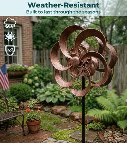 Metal Wind Spinner Outdoor, 63" Double-Sided Copper Decor