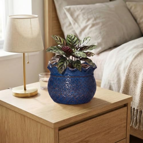 Ceramic Plant Pots, 6 Inch Planter with Drainage Hole, Retro Blue - color: Retro Blue, size: 6 Inch