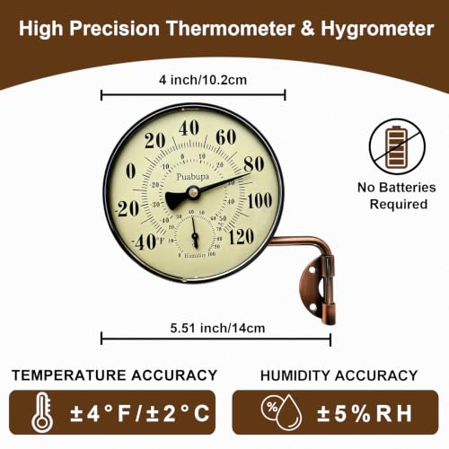 4 Inch Vintage Outdoor Thermometer & Humidity Gauge, Weatherproof
