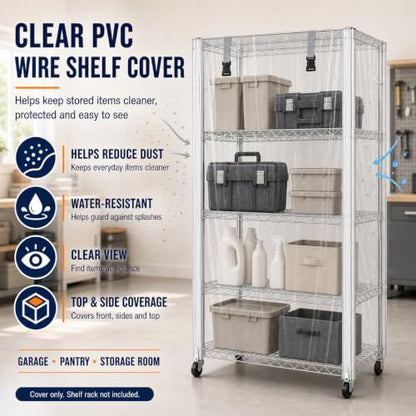 Wire Shelving Cover 48" x 24" x 72" Clear PVC Dustproof Storage Rack Cover - color: Transparent, size: 48" W x 24" D x 72" H
