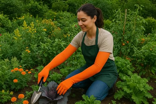 Long Sleeve Gardening Gloves Nitrile-Coated No Slip Grip Cut Proof - color: Orange, size: Small