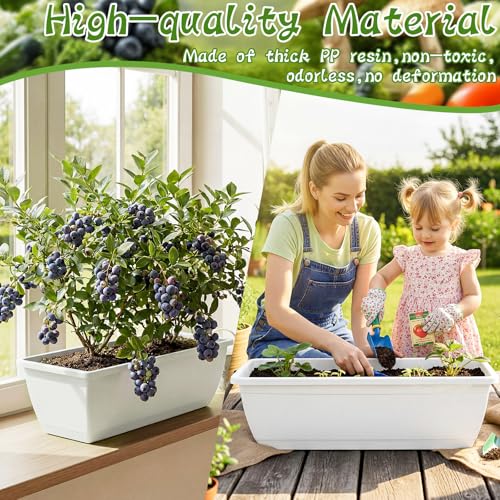 8 Pcs 24 Inch Plastic Window Boxes Planters, White - color: White