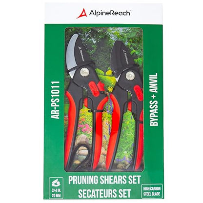 AlpineReach Pruning Shears Set Bypass and Anvil for Gardening, Sharp Ergonomic Pruners, Adjustable Soft Handle for Small & Large Hands, Heavy Duty High Carbon Steel Blade, Secateurs, Gift Box - style: Pruning Shears Set