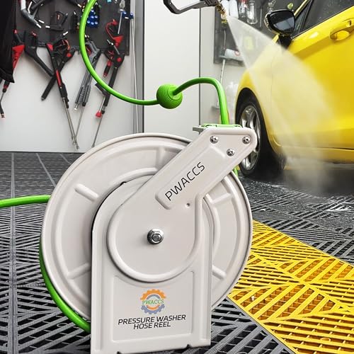 PWACCS Retractable Pressure Washer Hose Reel, 1/4" x 60ft, Auto Rewind