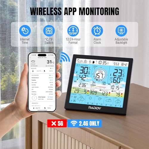 Raddy WF-120P Wi-Fi Weather Station with App, 10 Inch HTN Display