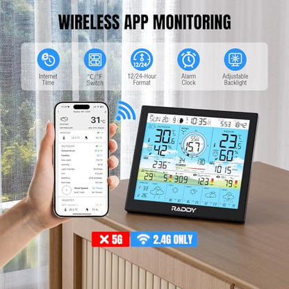 Raddy WF-120P Wi-Fi Weather Station with App, 10 Inch HTN Display