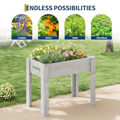 Garvee 34x18x30IN Wooden Raised Garden Bed with Legs - color: Gray, size: 34*18*30 in
