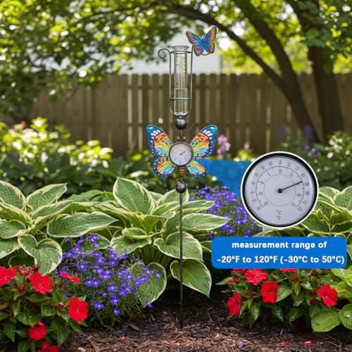 Rain Gauge Outdoor with 7 Inch Plastic Tube - color: Blue-Butterfly