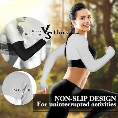 2 Pack Cooling Shawl Arm Sleeves Sun Sleeves for Women UV Protection Arm Sleeve with Finger Hole for Golfing - color: Grey