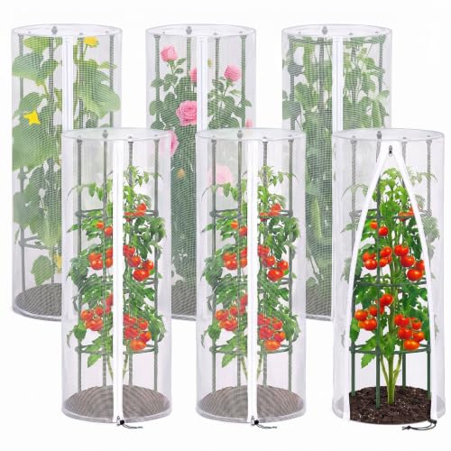 6 Pcs Garden Bird Netting Cover with Zipper for Round Tomato Cage 59" x 18"
